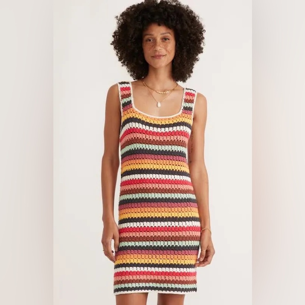 NEW MARINE LAYER CROCHET KNIT TANK SOFT COTTON BLEND RAINBOW DRESS MEDIUM M NWT